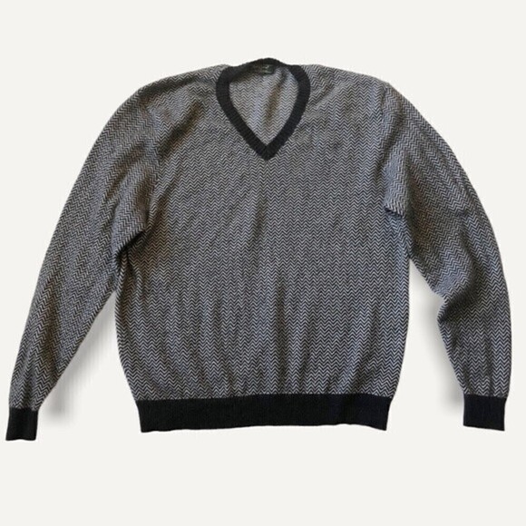 Bobby Jones Chevron V Neck Sweater Wool Cashmere Black Gray XL - Picture 3 of 14